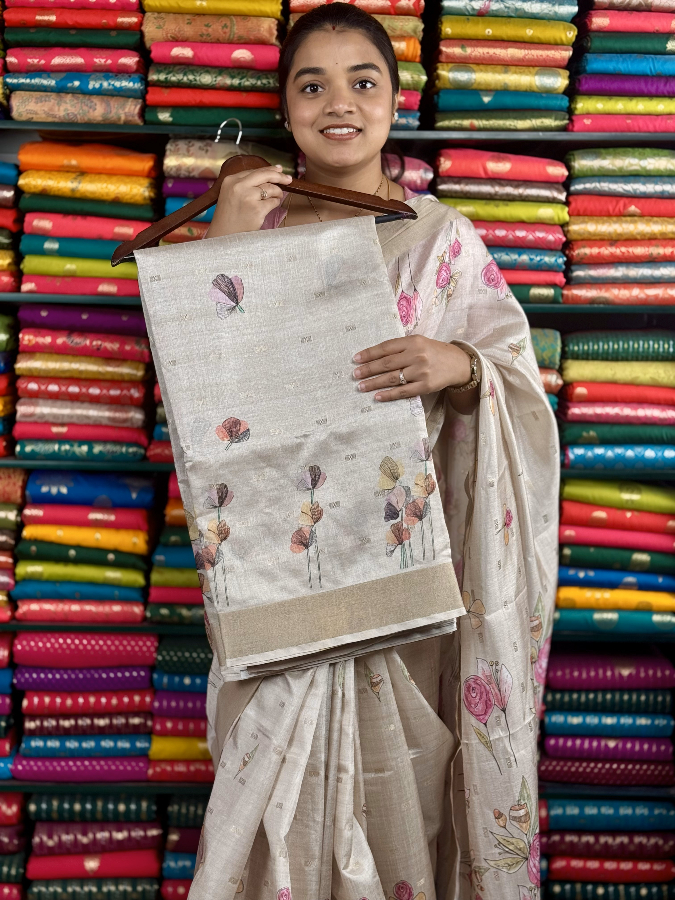 Soft Jute Tissue Cream And Brown Saree