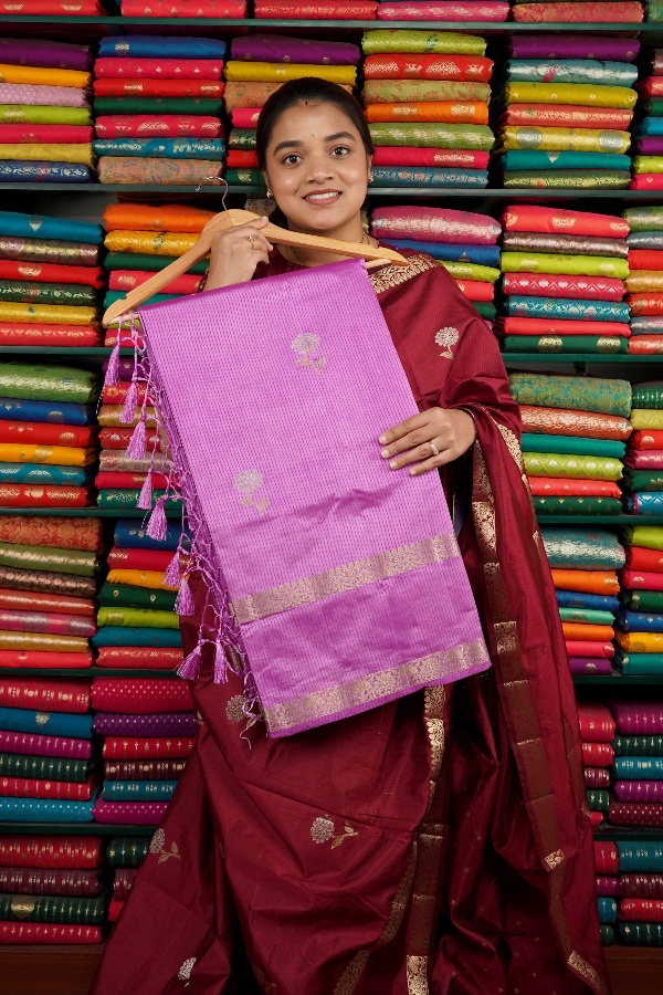 Fancy Crepe Flower Butti Lavendar Saree