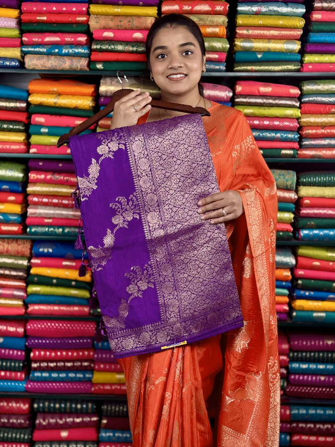 Katan Silk All Over Zari Dark Purple Saree