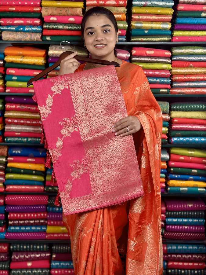 Katan Silk All Over Zari Bright Pink Saree
