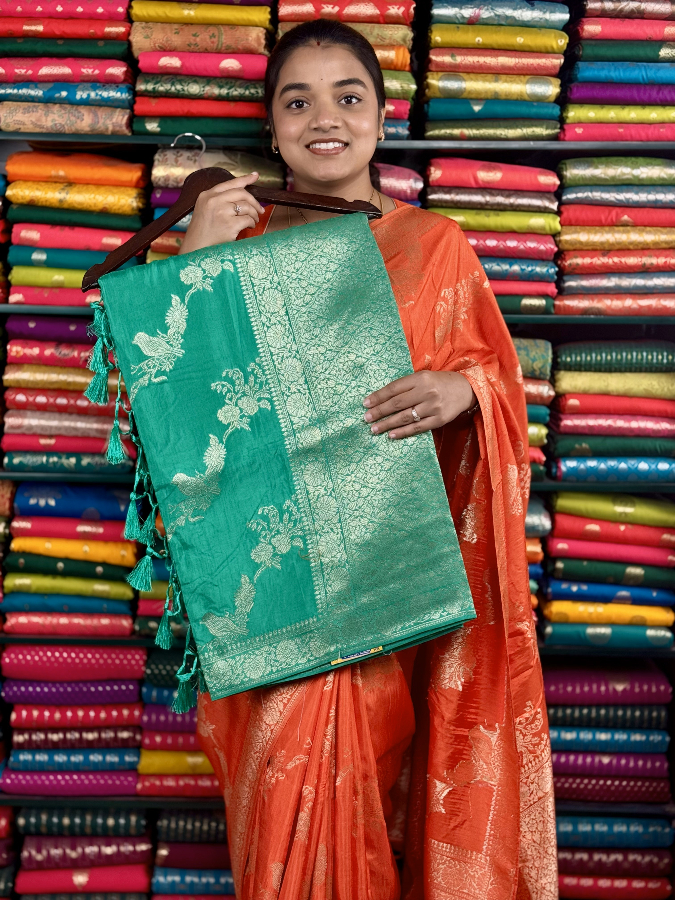 Katan Silk All Over Zari Rama Green Saree