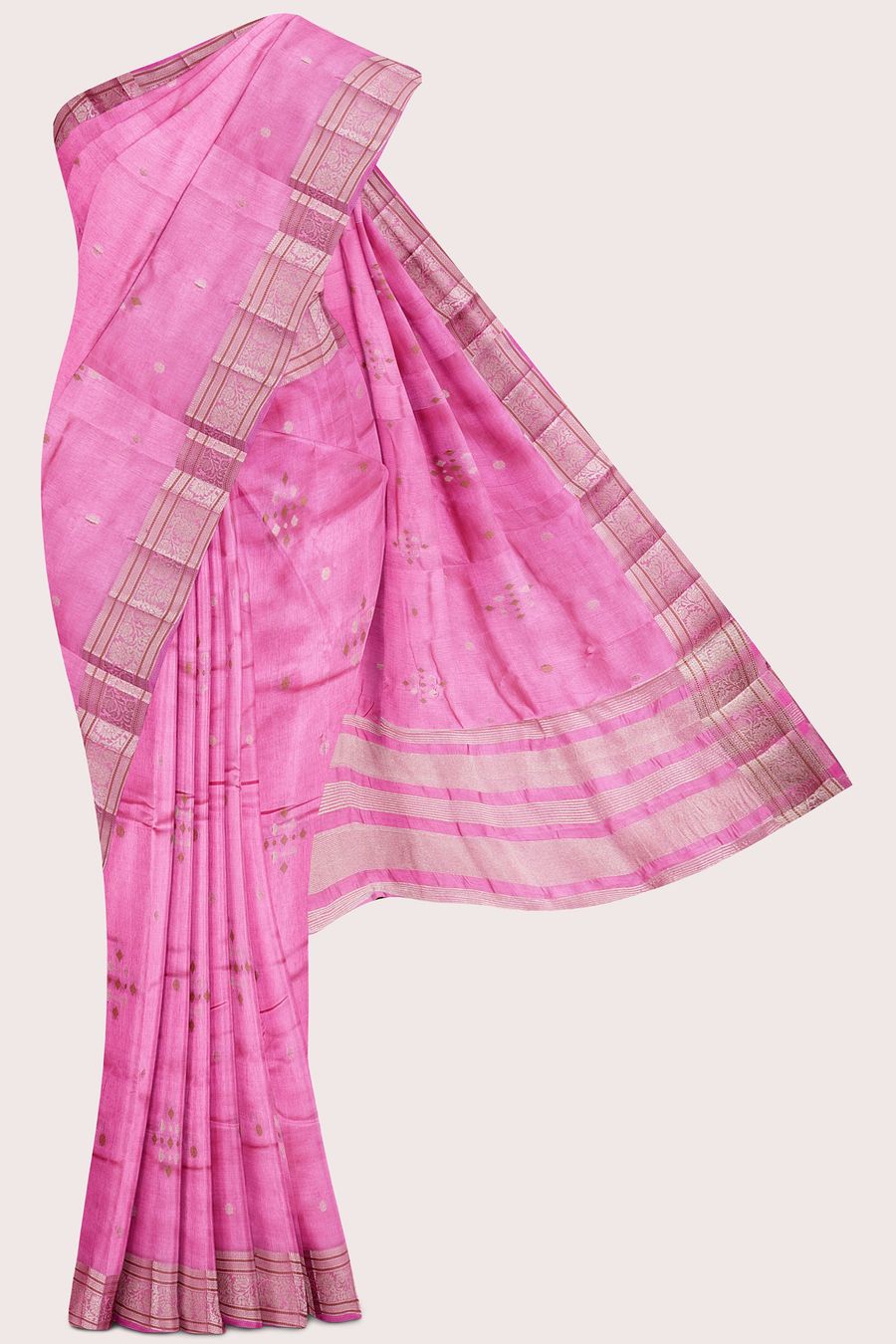 Fancy Silk Threading Meena Work Butti Pink Saree