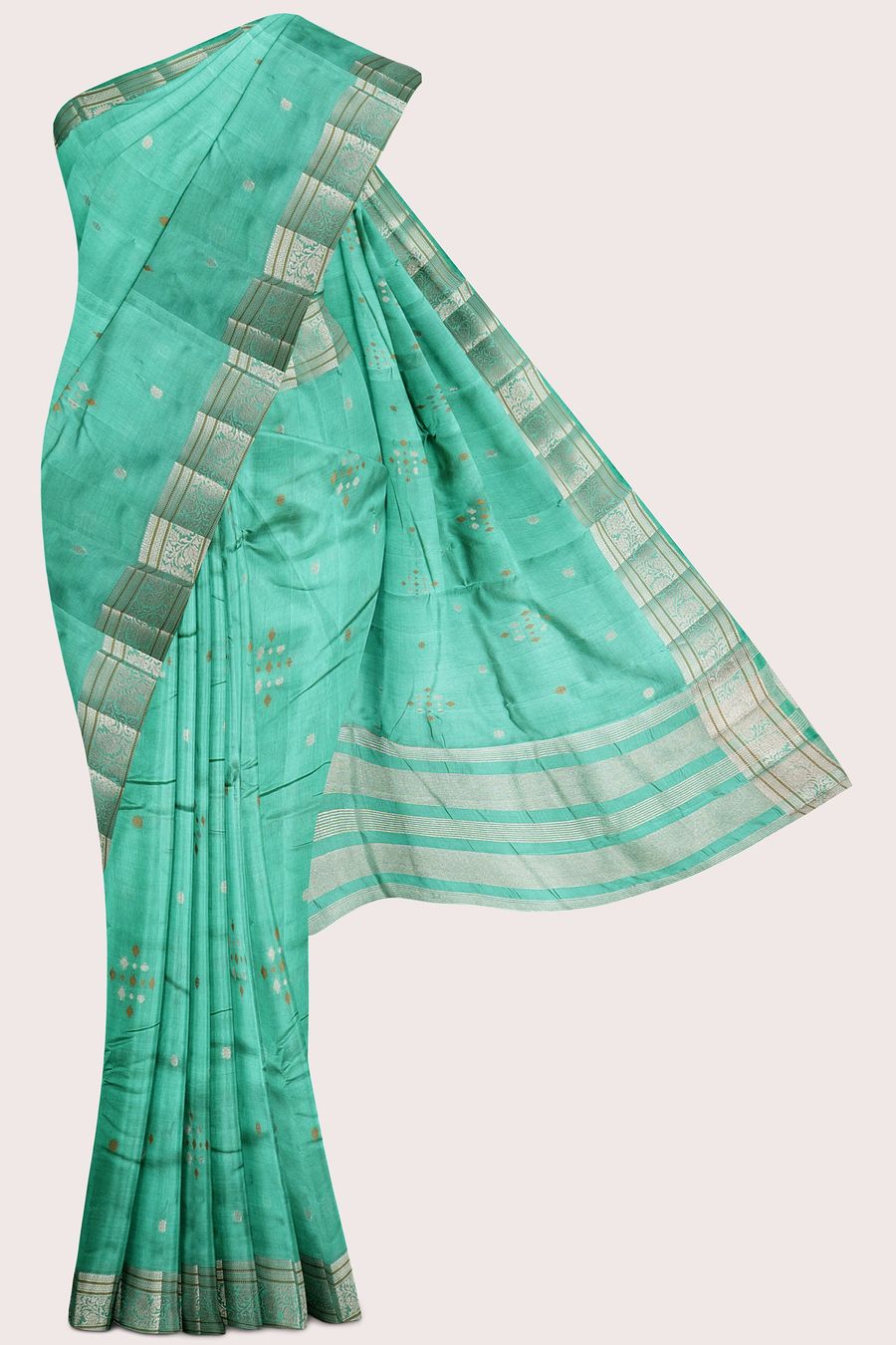 Fancy Silk Threading Meena Work Butti Teal Green Saree