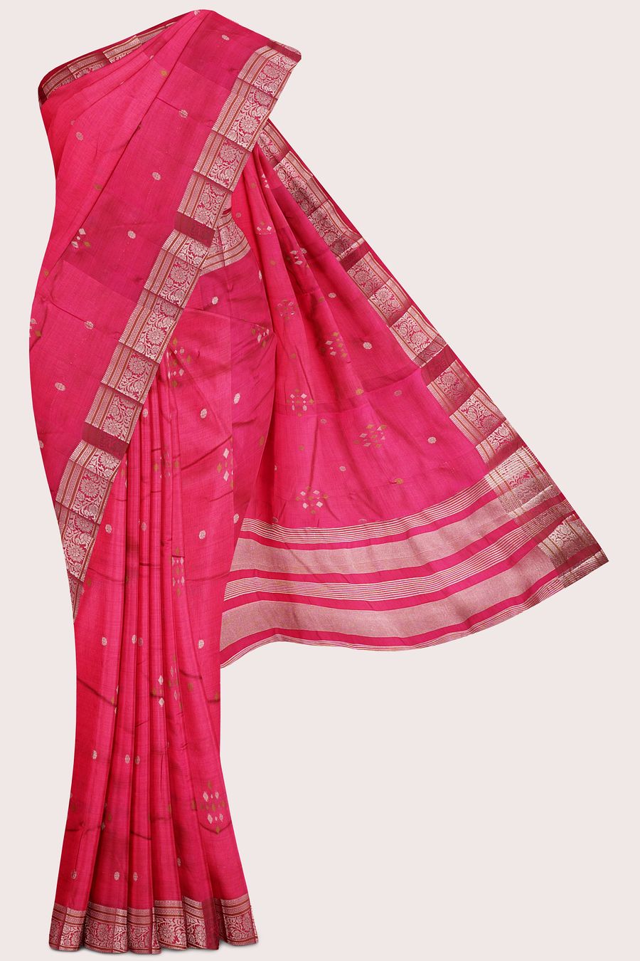 Fancy Silk Threading Meena Work Butti Bright Pink Saree
