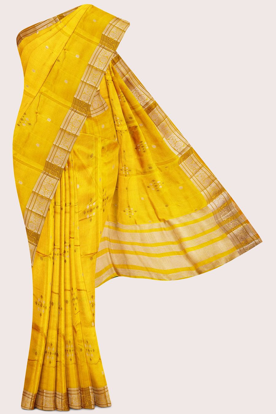 Fancy Silk Threading Meena Work Butti Mustard Yelloe Saree