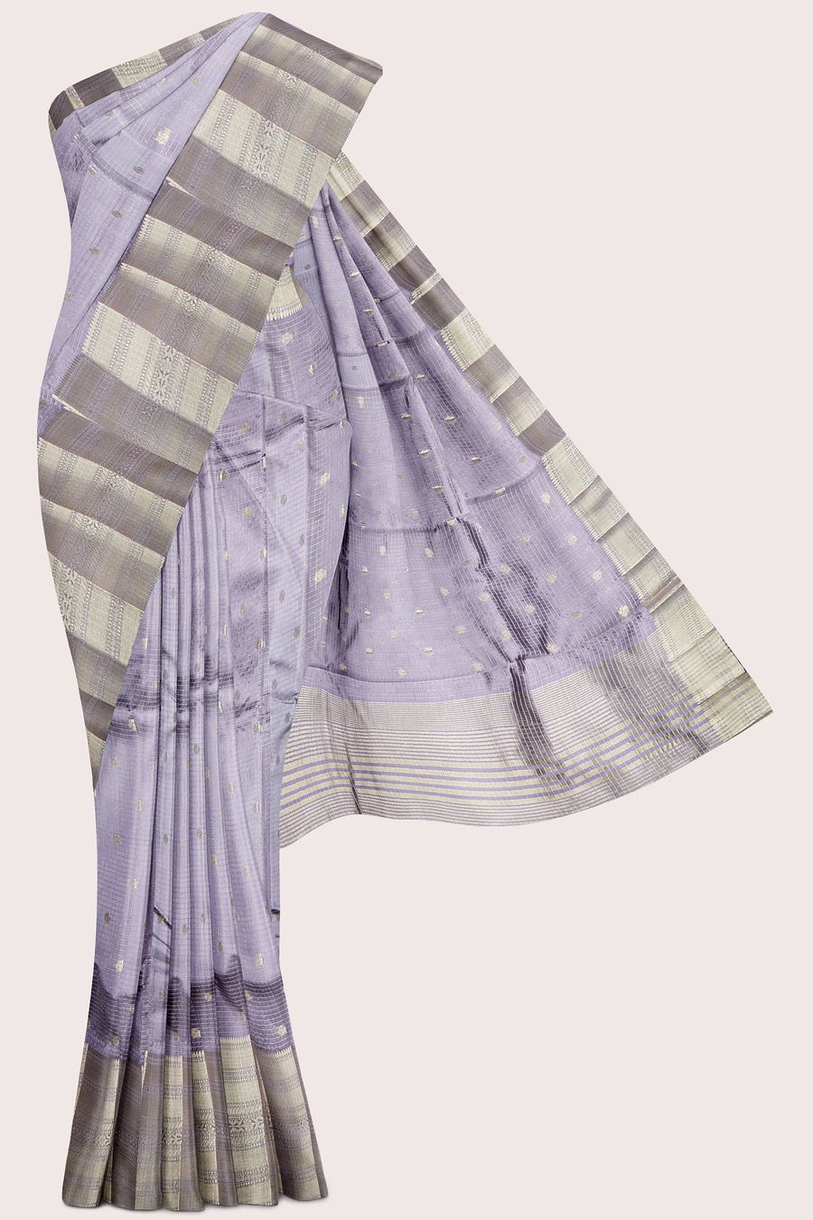 Emboose Silk Brocade Border And Checks Design Lavender Saree