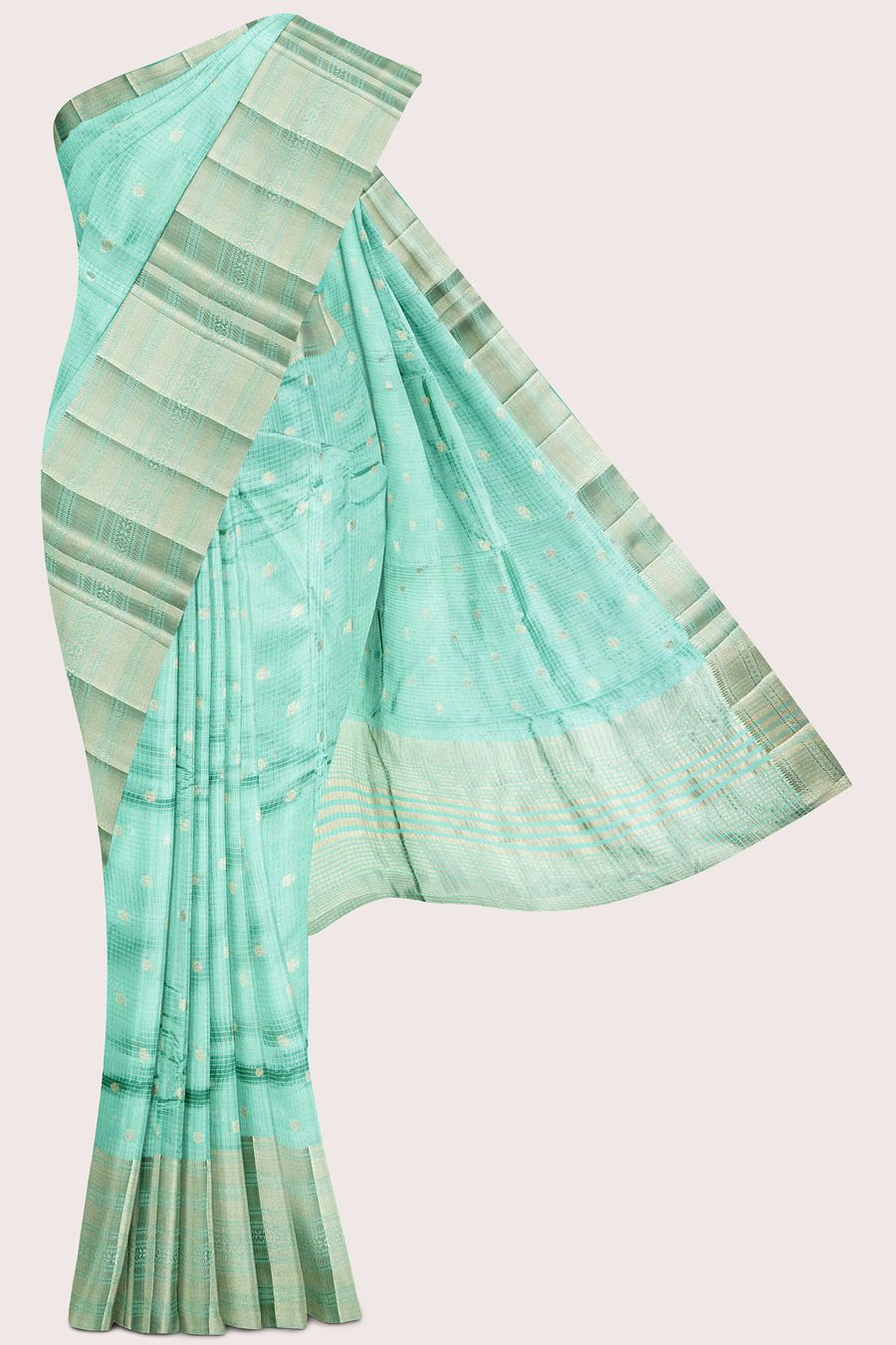 Emboose Silk Brocade Border And Checks Design Pistha Green Saree