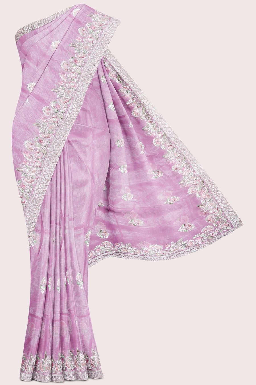 Shimmer Georgette Scallop Border Embroidery Work Light Pink Saree