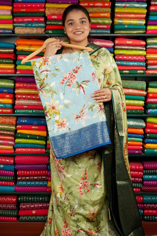 Dola Silk Digital Print Light And Dark Blue Saree