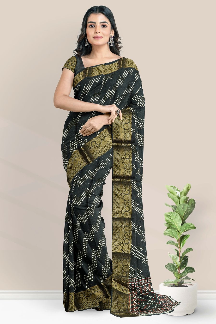Soft Silk Gold Zari And Sequence Work Black Saree