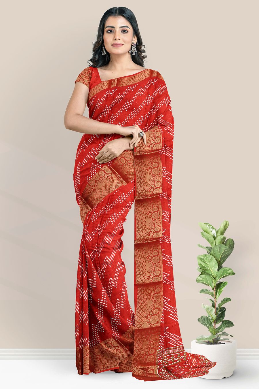 Soft Silk Gold Zari And Sequence Work Red Saree