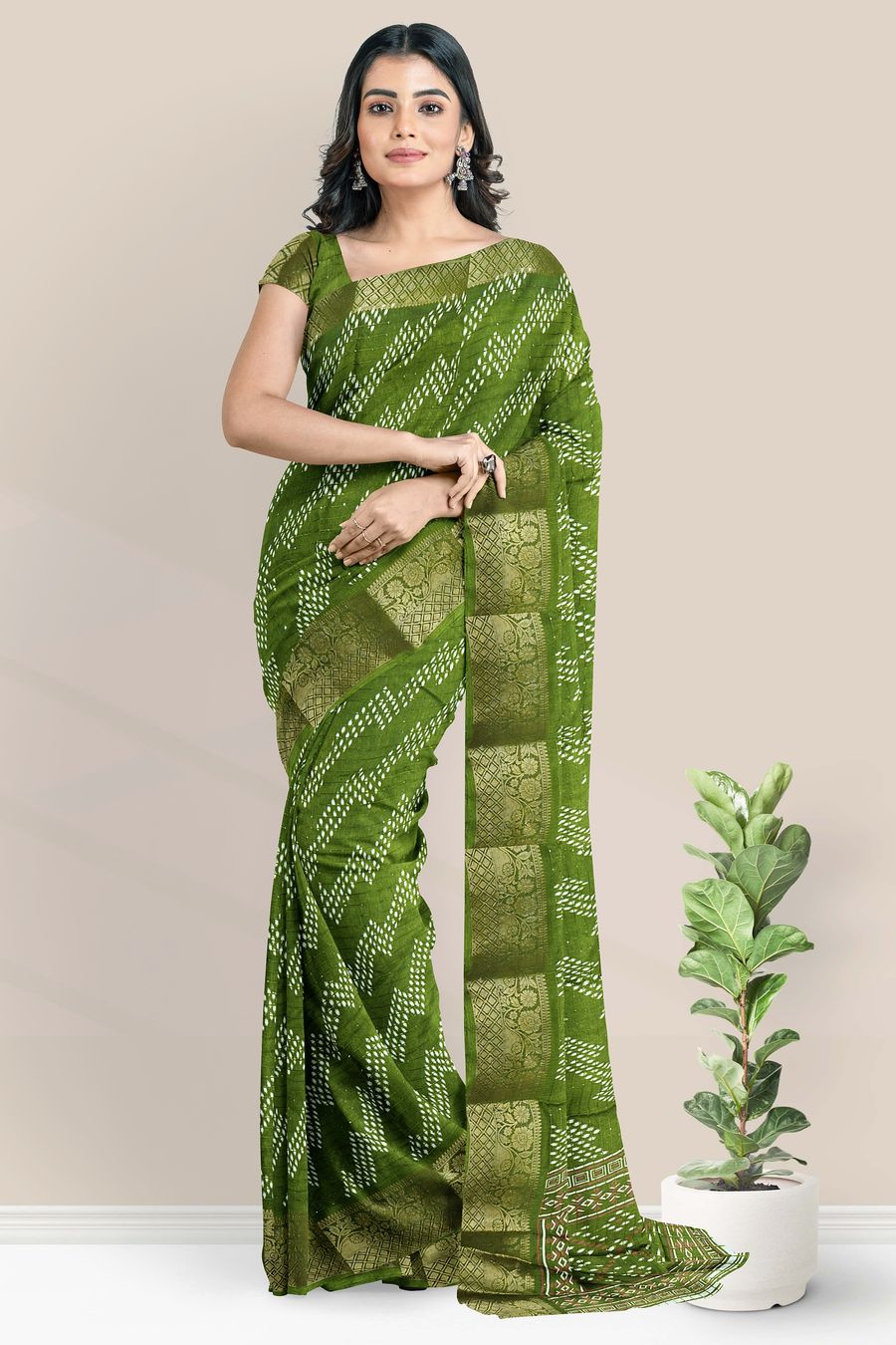 Soft Silk Gold Zari And Sequence Work Mehandi Green Saree