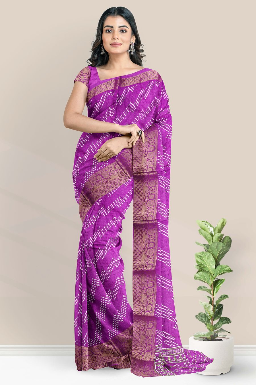 Soft Silk Gold Zari And Sequence Work Dark Magenta Pink Saree