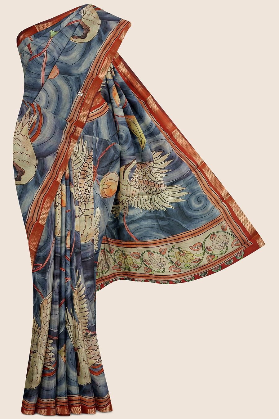 Maheswari Silk Printed Light Blue And Maroon Saree
