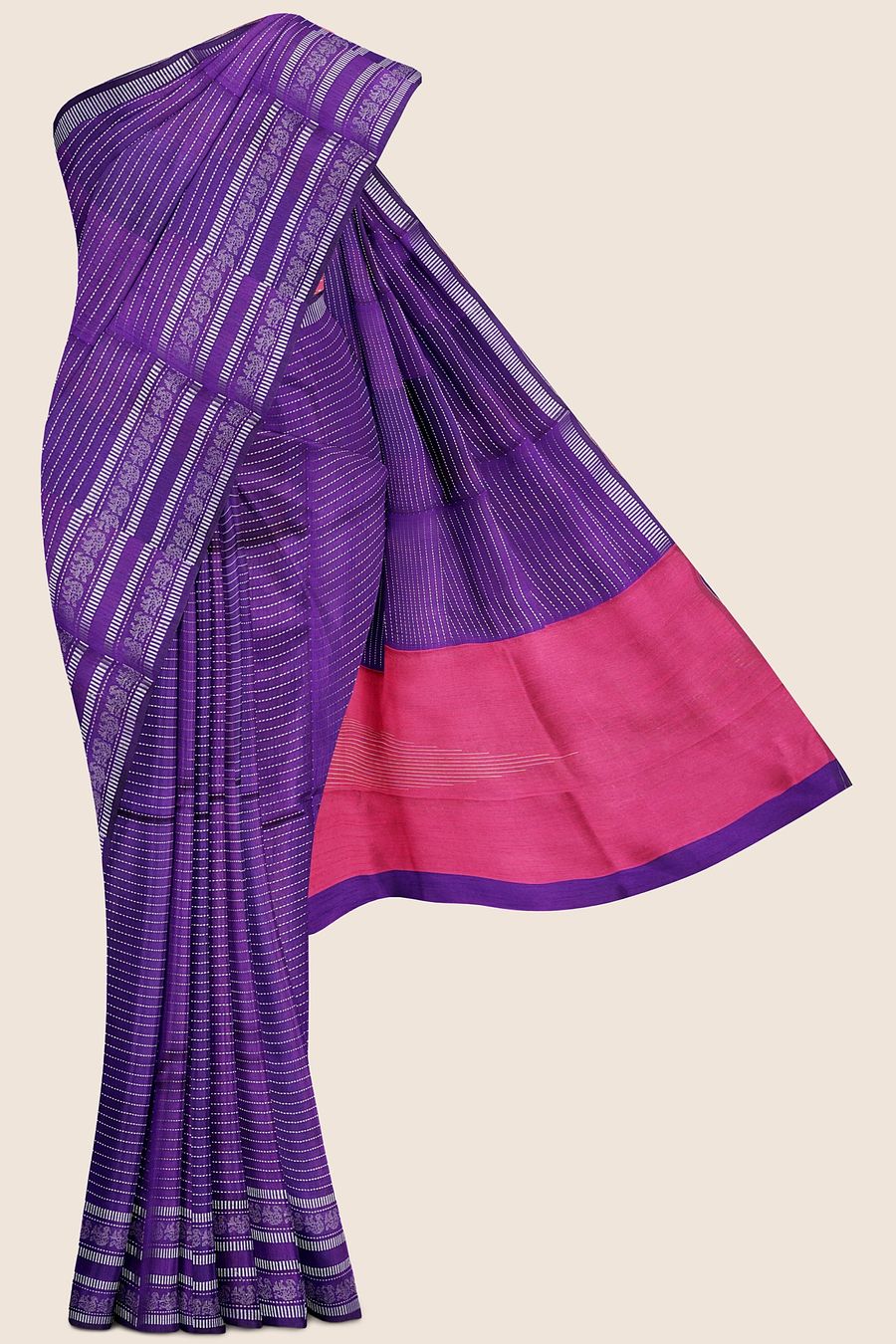 Bhagalpuri Silk Silver Zari Purple And Pink Saree