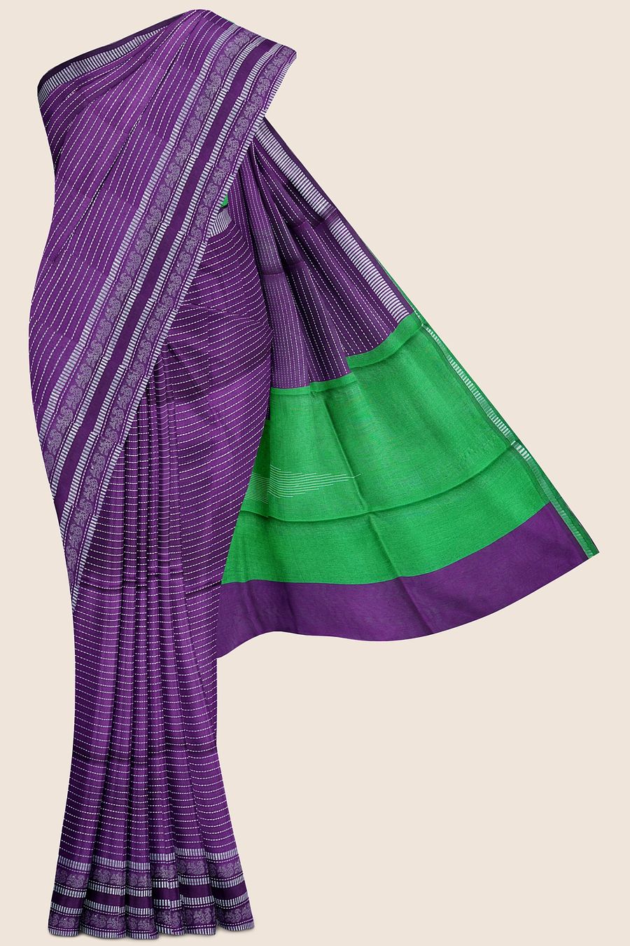 Bhagalpuri Silk Silver Zari Wine And Green Saree