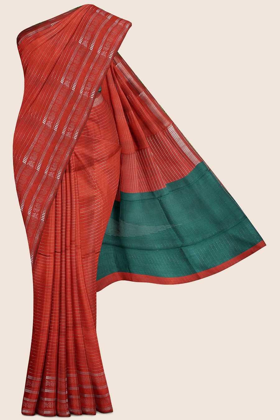 Bhagalpuri Silk Silver Zari Maroon Red And Green Saree