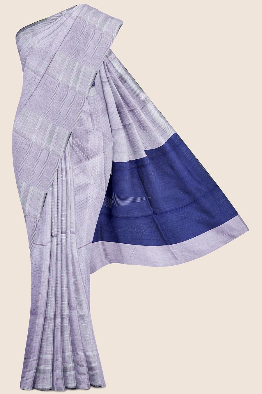 Bhagalpuri Silk Silver Zari Lilac And Dark Blue Saree