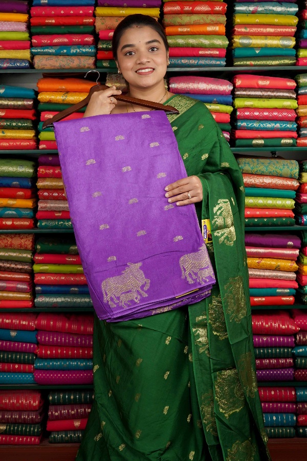 Mashru Silk Lotus Butta Lavender And Purple Saree