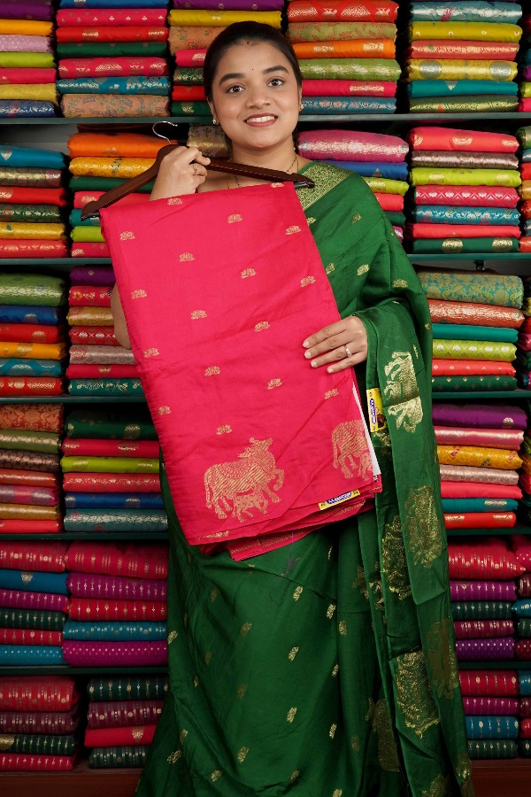 Mashru Silk Lotus Butta Pink And Purple Saree