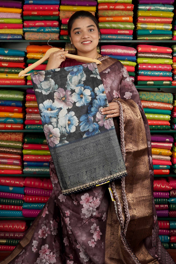 Kota Lace Border Digital Print Black Saree