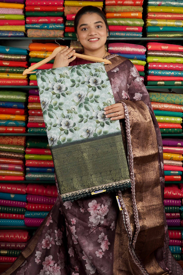 Kota Lace Border Digital Print Green Saree