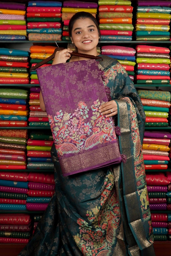 Fancy Silk Full Zaal Dark Magenta Saree