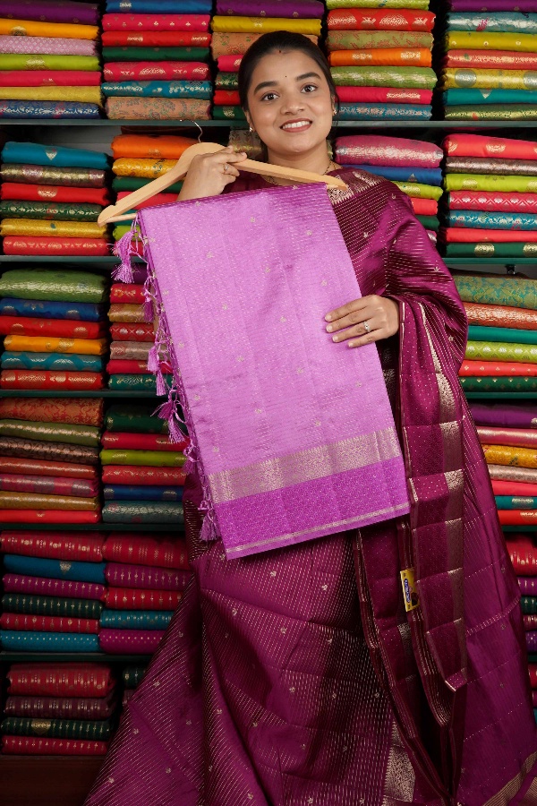 Soft Crepe Silk Zari Design Lavendar And Pink Mix Saree