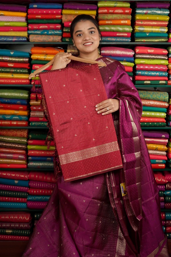 Soft Crepe Silk Zari Design Dark Maroon Saree