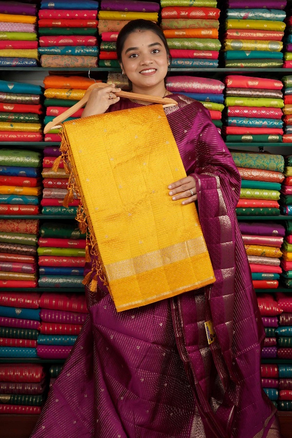 Soft Crepe Silk Zari Design Bright Yellow Saree