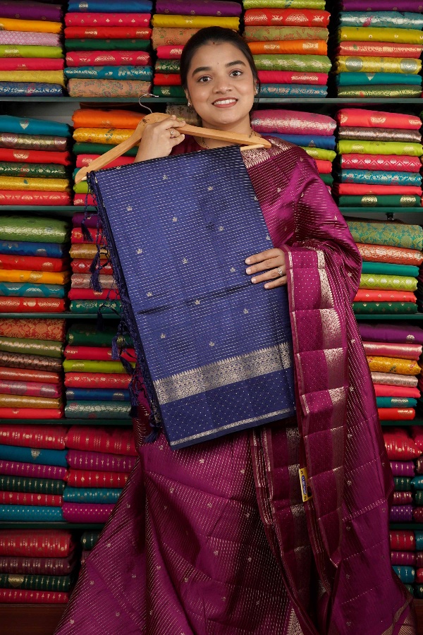 Soft Crepe Silk Zari Design Dark Navy Blue Saree