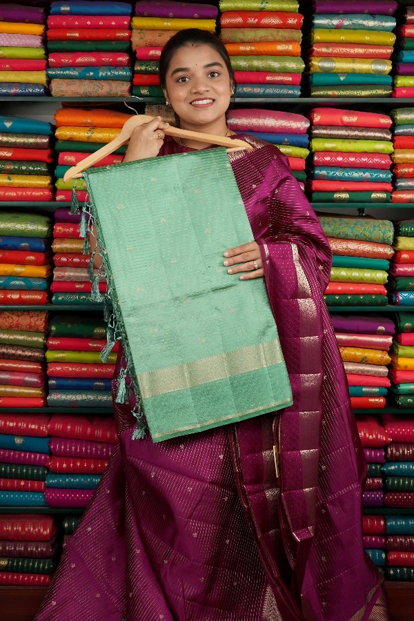 Soft Crepe Silk Zari Design Light Teal Green Saree