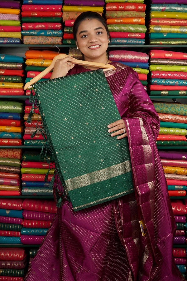 Soft Crepe Silk Zari Design Dark Bottle Green Saree