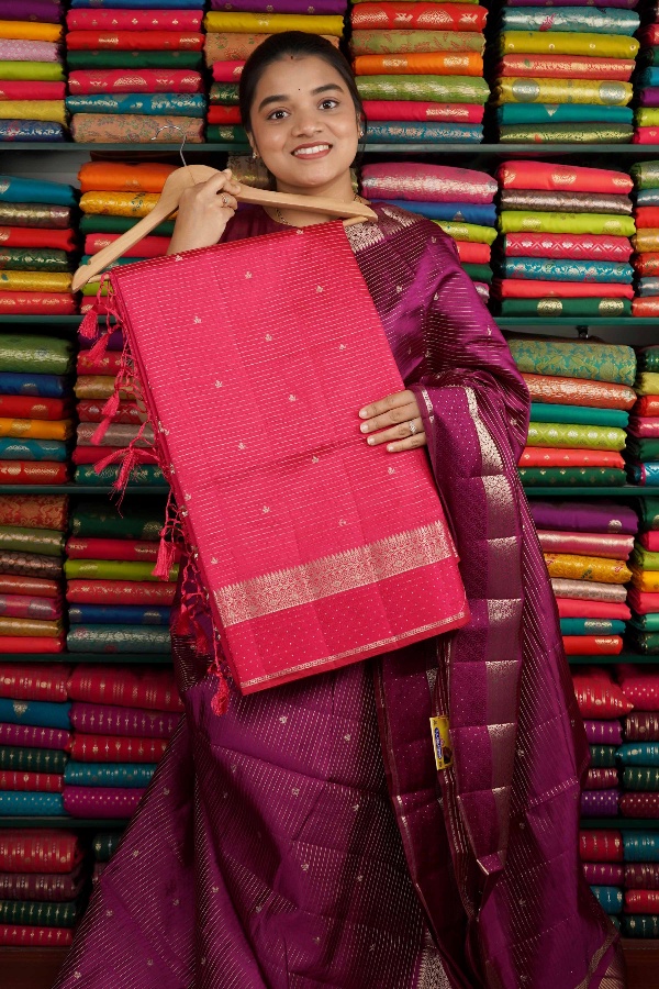 Soft Crepe Silk Zari Design Bright Pink Saree