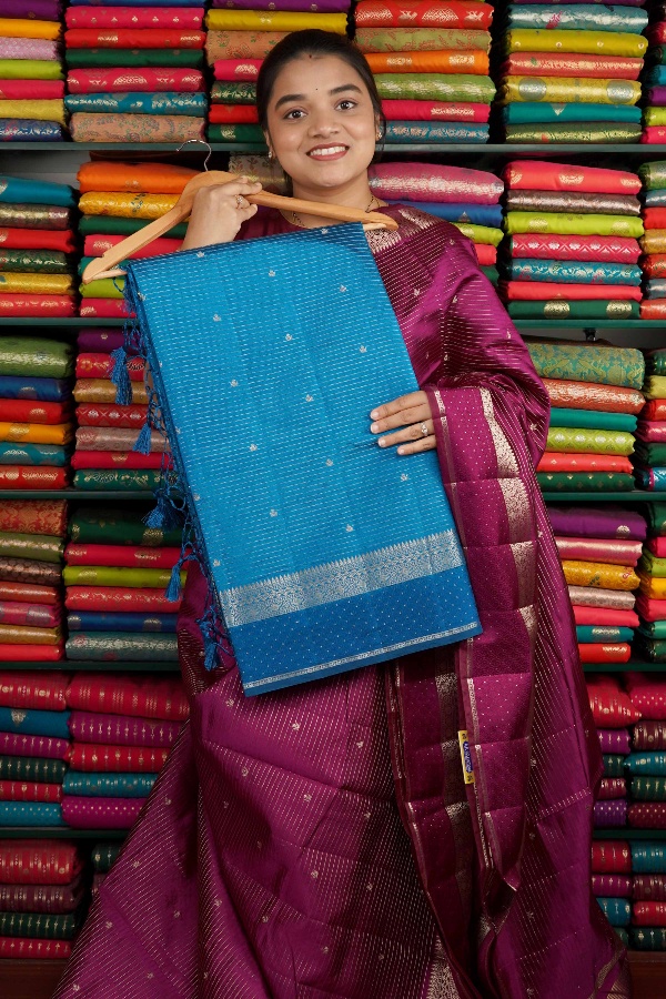 Soft Crepe Silk Zari Design Dark Coppersulphate Blue Saree