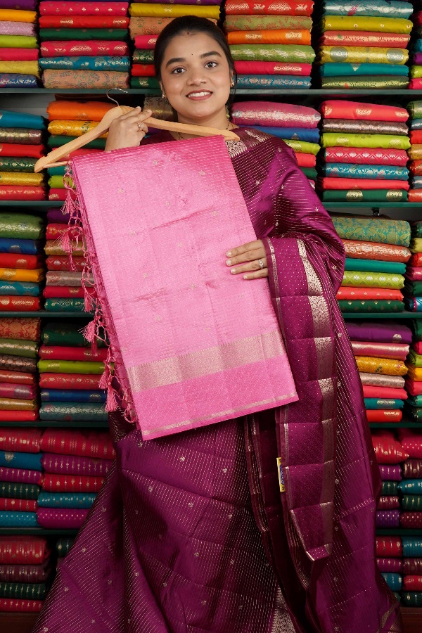 Soft Crepe Silk Zari Design Light Baby Pink Saree