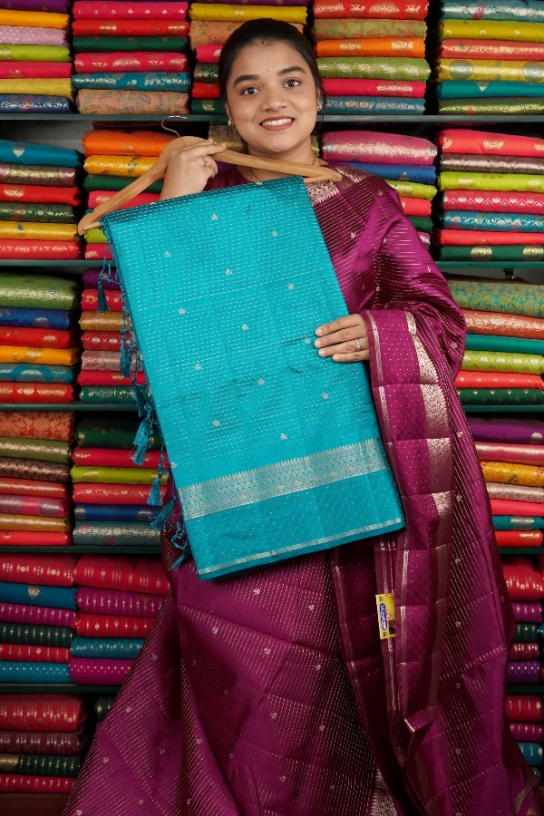 Soft Crepe Silk Zari Design Rama Blue Saree
