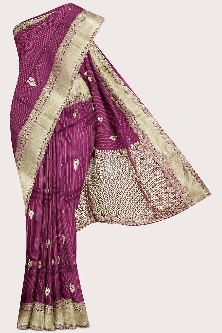 Fancy Semi Pattu Kanchi Border Peacock Butti Dark Wine Saree