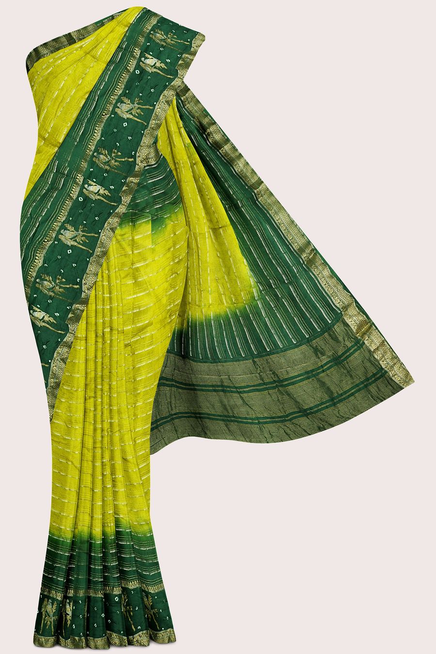 Georgette Bandini Border Doriya Weaving Leafy Green With Green Saree