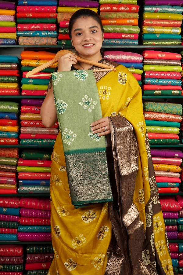 Soft Silk Kanchi Border Light Green And Dark Green Saree