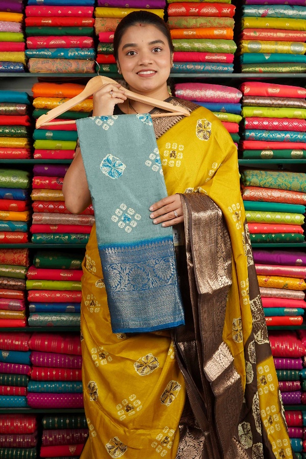 Soft Silk Kanchi Border Teal Blue And Dark Blue Saree