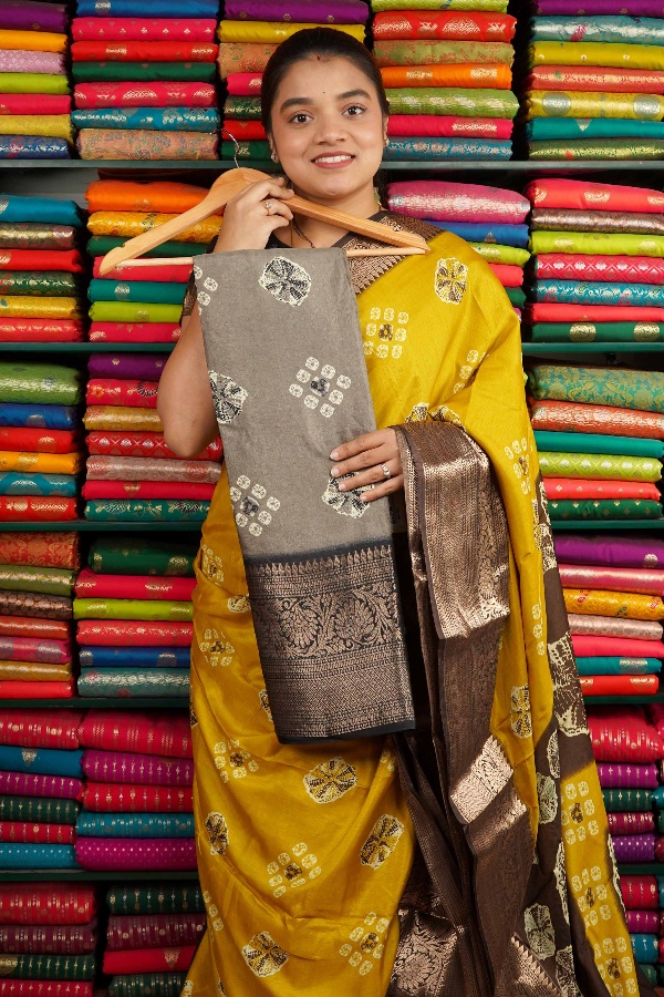 Soft Silk Kanchi Border Elephant Gray And Black Saree