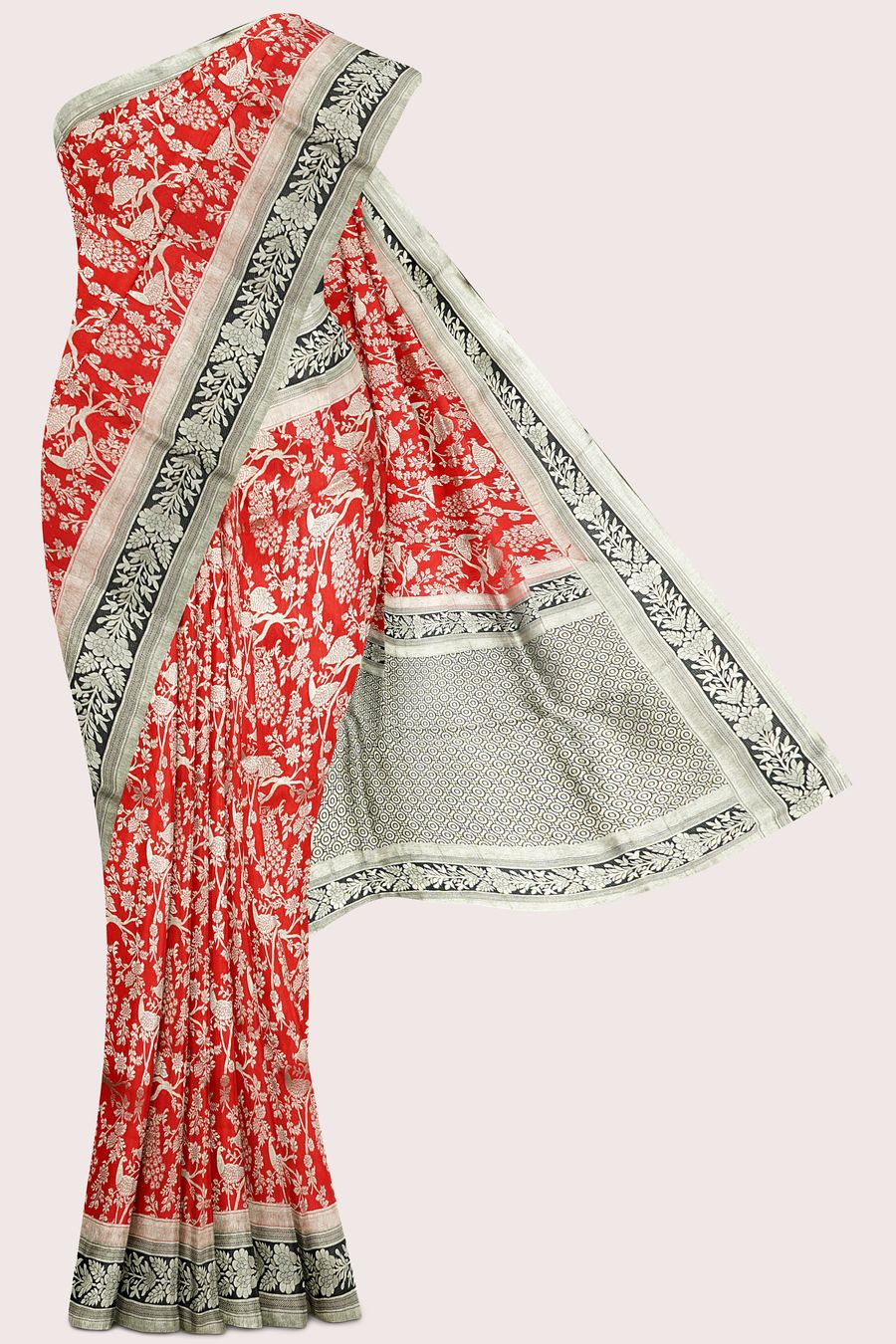 Malai Georgette Full Jal Design Red With Black Saree