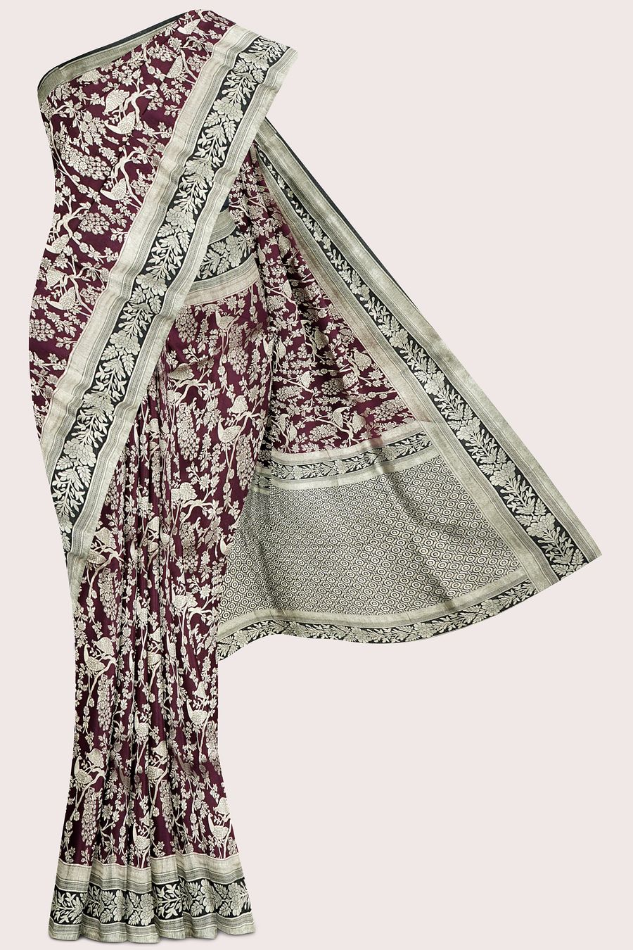 Malai Georgette Full Jal Design Wine With Black Saree