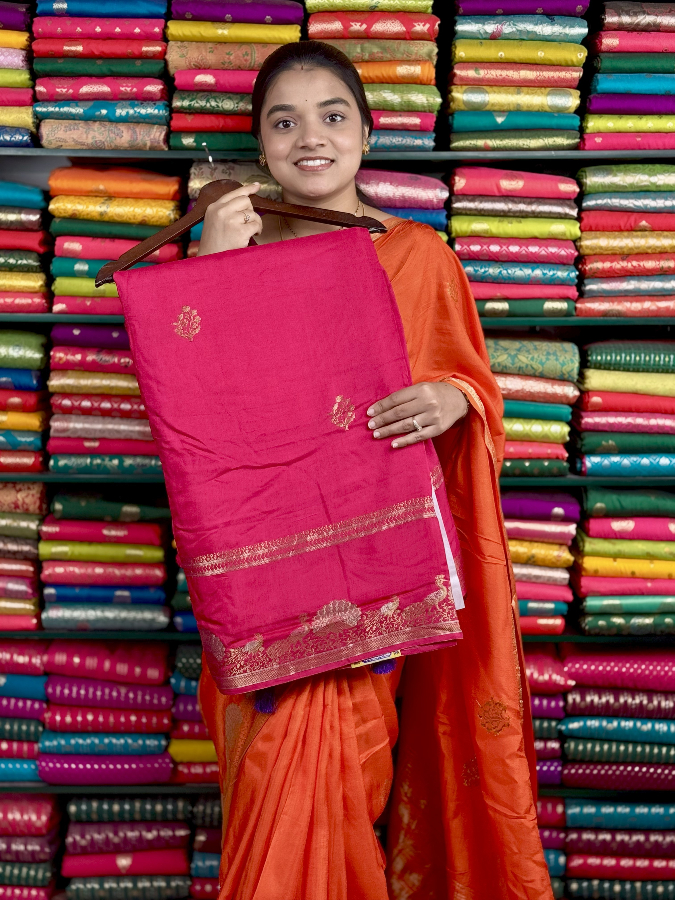 Mashru Silk Peacock Border Pink And Purple Saree