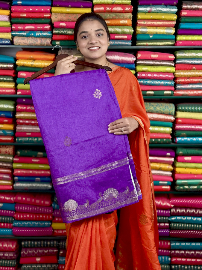Mashru Silk Peacock Border Lavender And Purple Saree
