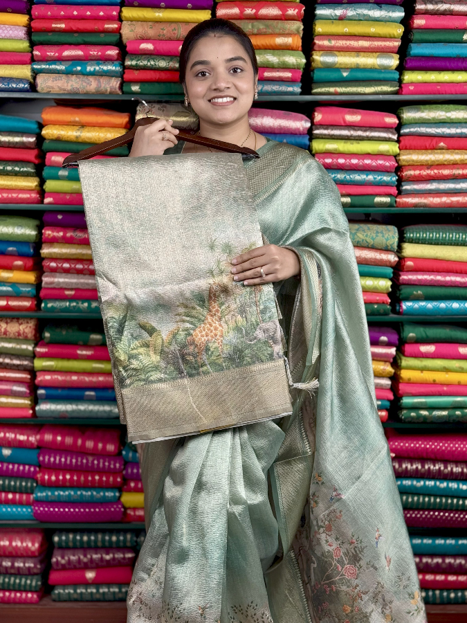 Crushed Tissue Digital Print Gray Saree
