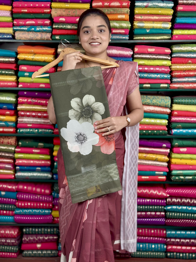 Soft Georgette Digital Print Dark Green Saree