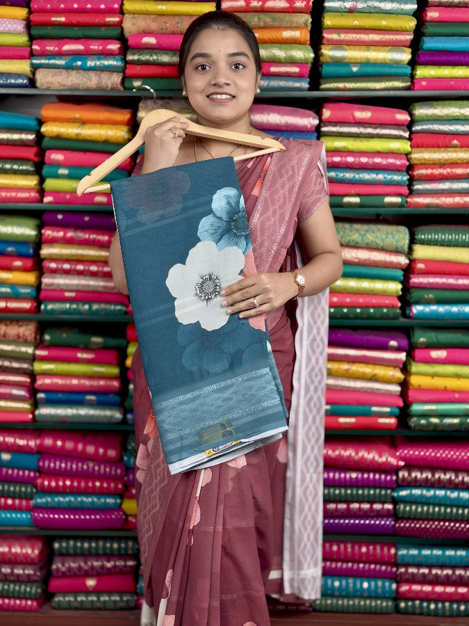 Soft Georgette Digital Print Firozi Blue Saree