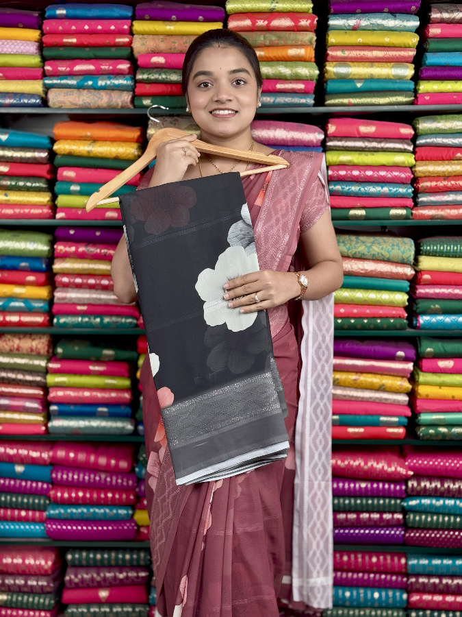 Soft Georgette Digital Print Black Saree